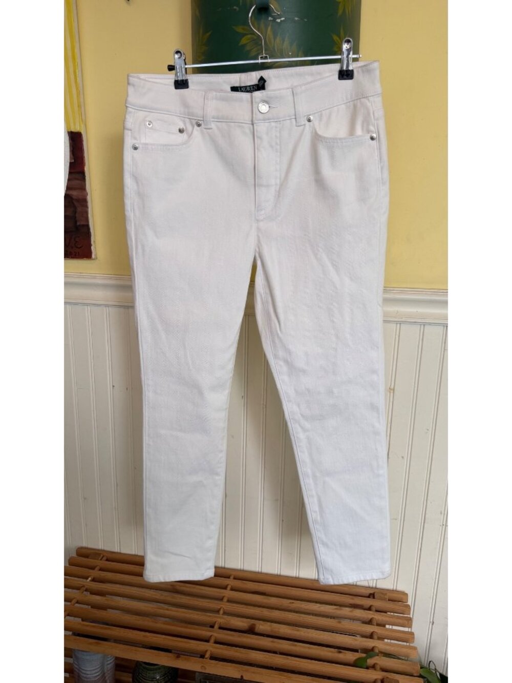 Lauren Ralph Lauren Womens White Denim Straight-Leg Pants Size 8P